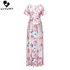 Chivry – robe de maternité à imprimé Floral pour femmes, tenue longue à manches courtes, col en v, Maxi, pour femmes enceintes, été, vêtements décontractés ► Photo 3/5