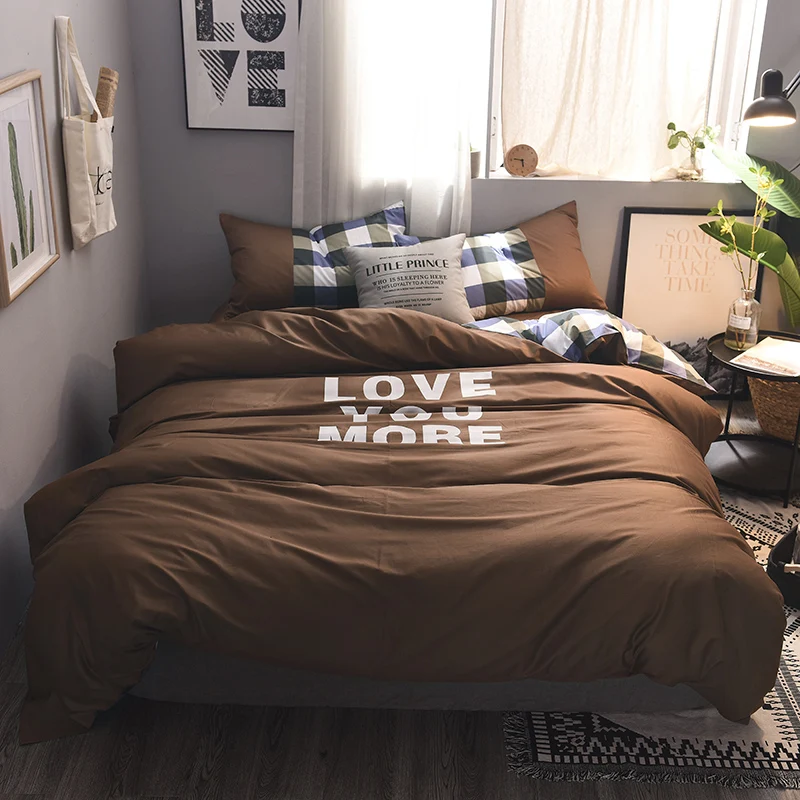 100 Cotton Bedding Set word "love" Duvet Cover Sets Soft Bed Linen