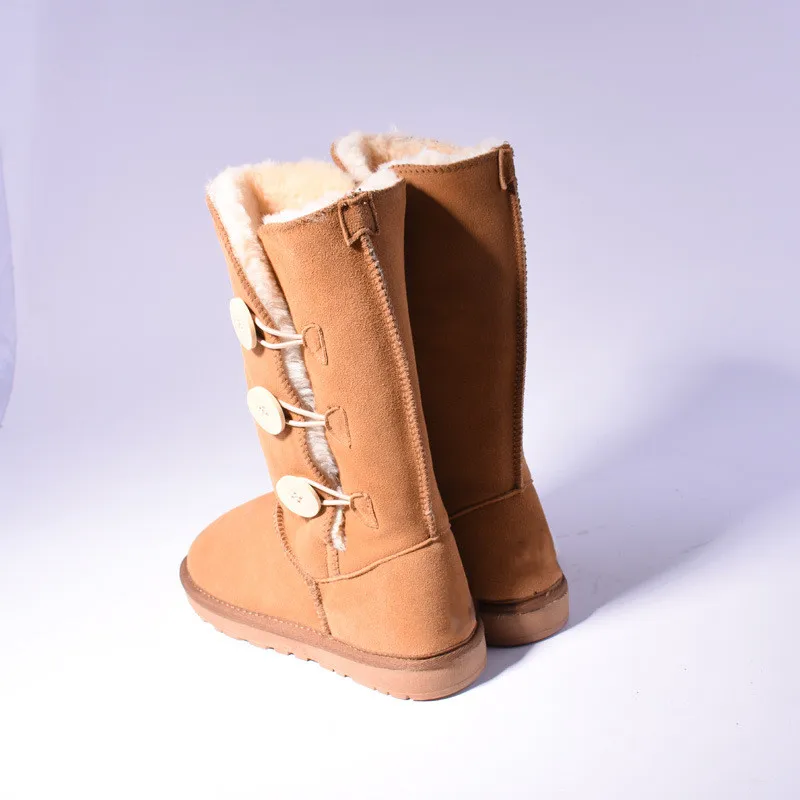 Cheap Fashion High Boots Brand Women Snow Boots Genuine Cowhide Leather Waterproof Winter Boots Warm Thick Plush