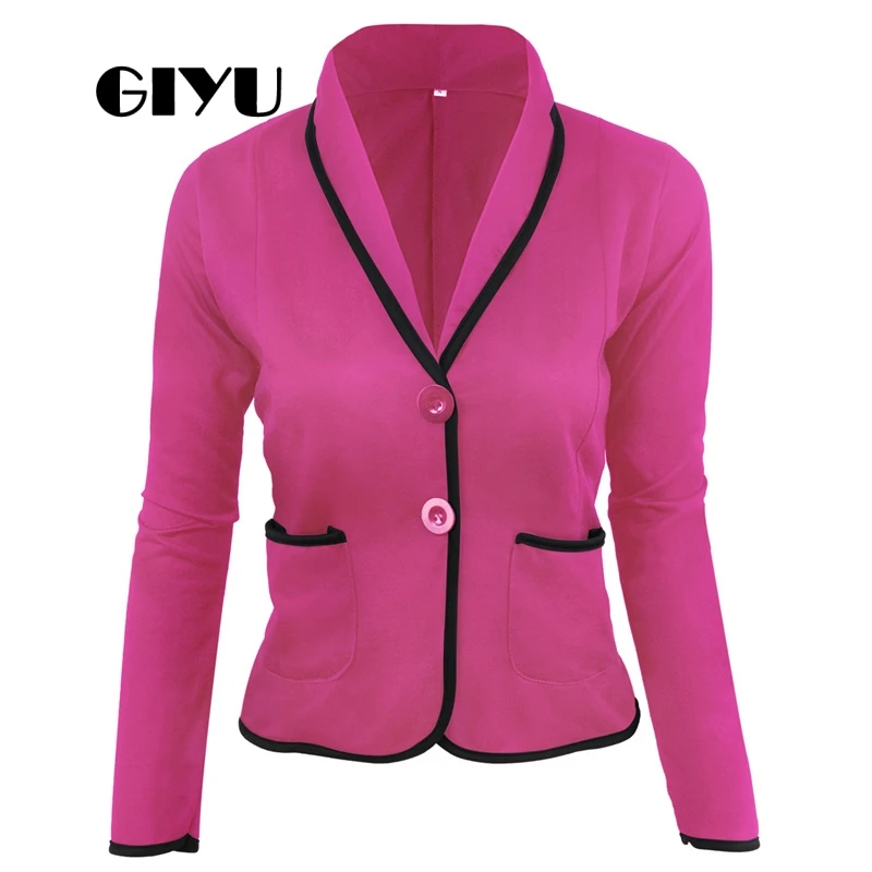 GIYU 5XL Autumn Women Patchwork Casual Blazer Long Sleeve Jackets Pockets Tops Casual Single Breasted Plus Size camiseta mujer