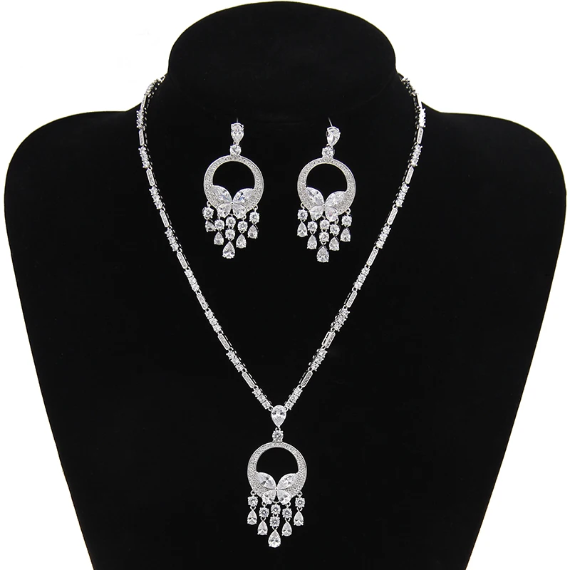 

2017 New Fashion Leaf Water Droplets Wedding Jewelry Set Maxi Necklace AAA+ Cubic Zirconia CZ Stone Jewelry Sets For Women AS013
