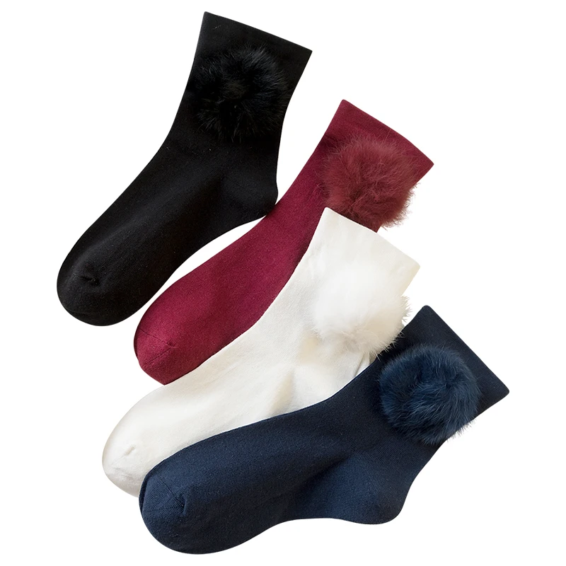 Caramella/Хлопковые носки с забавными помпонами элегантные модные женские носки осень-зима однотонные высокие эластичные Чулочные изделия для девочек