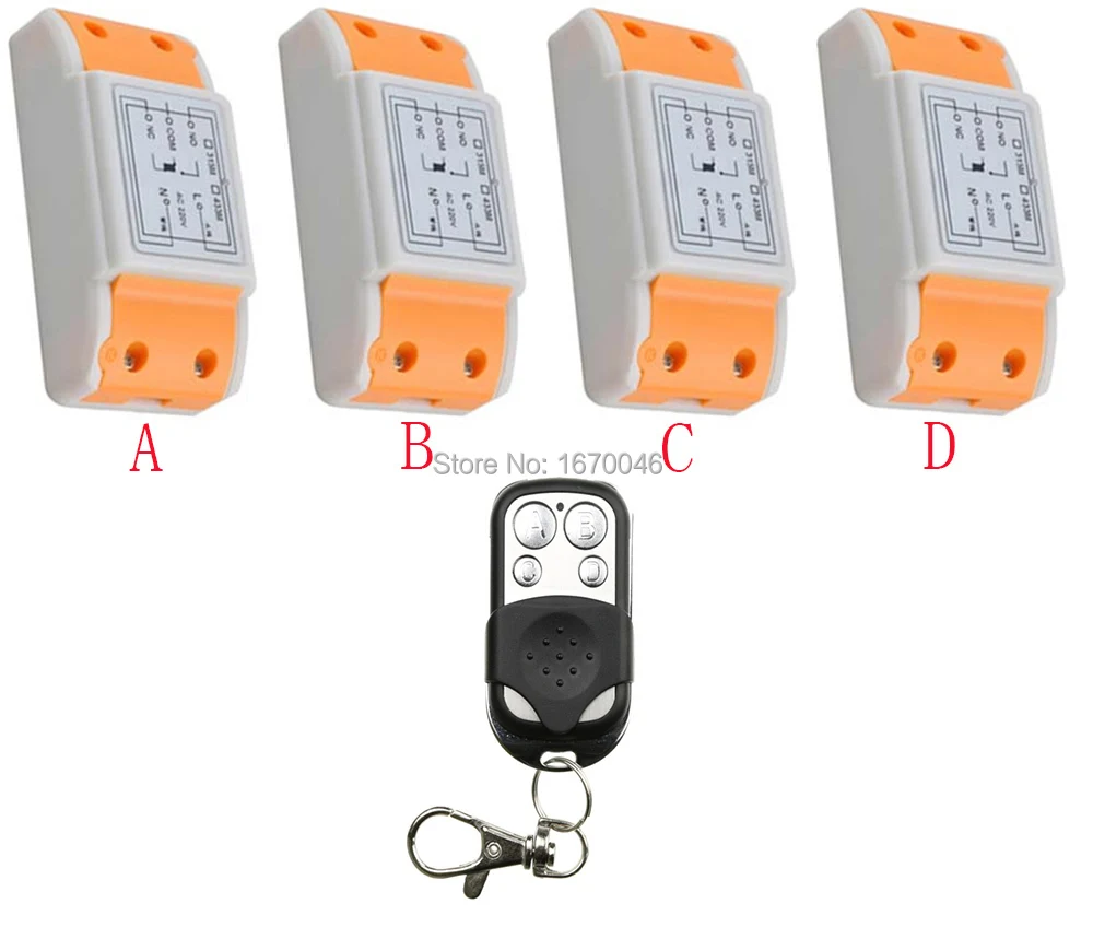 

AC 220V Wireless Remote Control Switch System 4 Receiver 1Transmitter Learning Code Momentary Latched adjusted 10A Transmitter