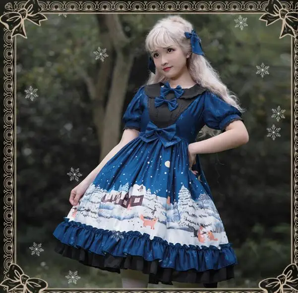 

Magice Tea Japanese Sweet Girl Print OP Lolita Dress Princess Kawaii Daily Lolita Black Red Blue Dress