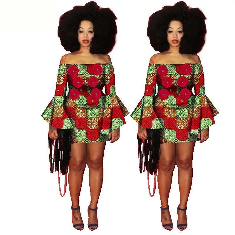 

2019 Summer Shoulder Off Bazin Riche Wax Printing Dress For Party Quality Sexy African Dashiki Full Dress For Women