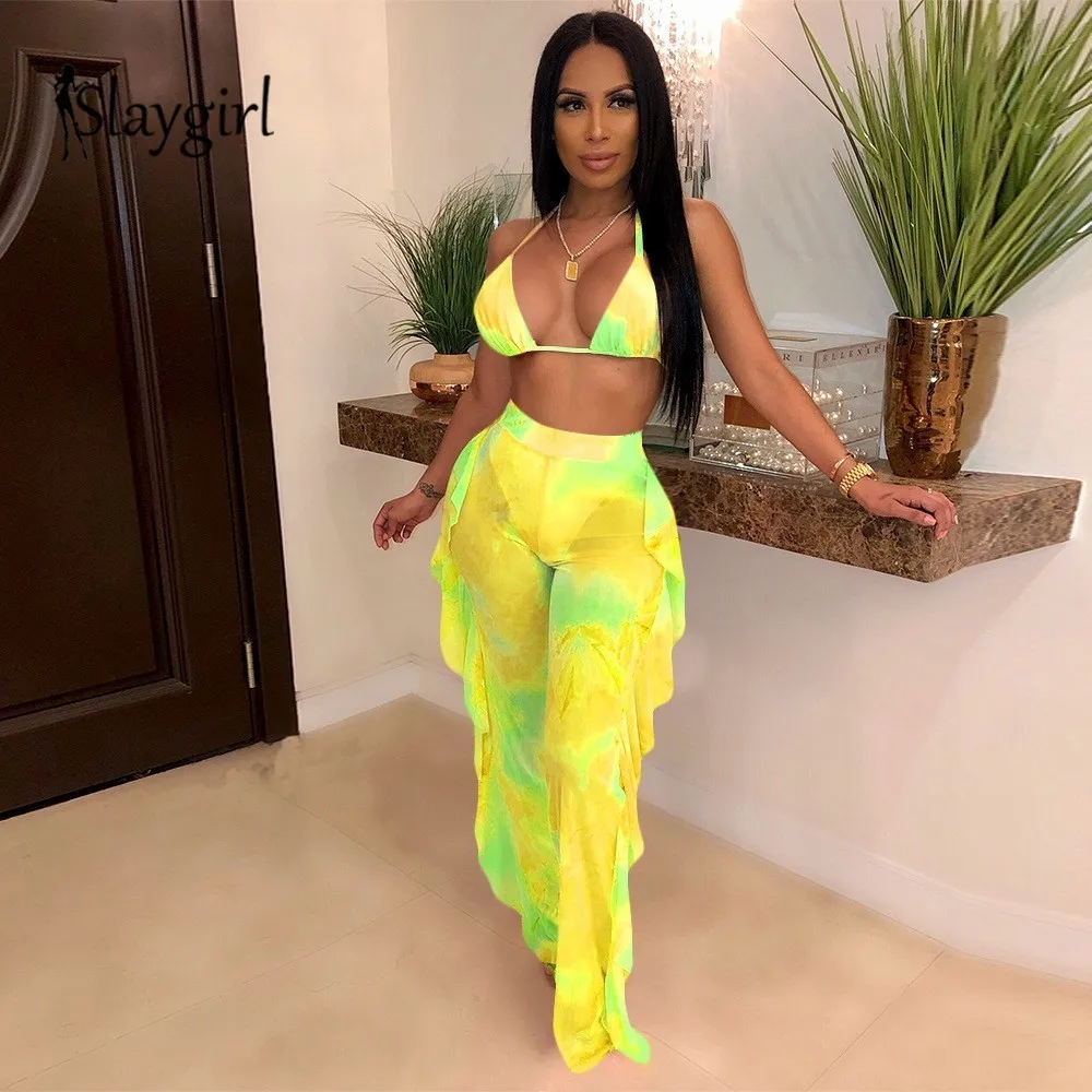 

Slaygirl Summer Sexy Top And Pants 2 Piece Set Ruffles Nightclub Two Piece Set Women Party Bodycon Clothes For Women 2019