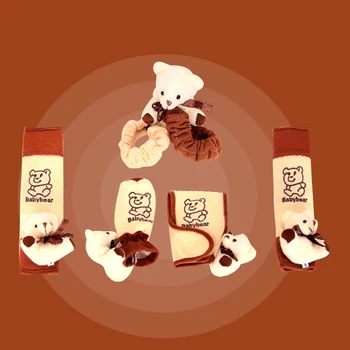 

Car rearview mirror decorative sets of gear sets of seat belts sets of cartoon bear quality plush material