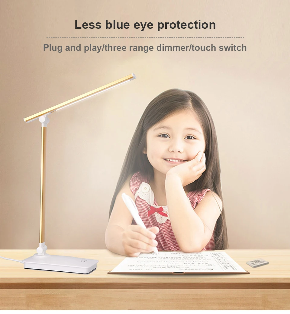 Настольная светодиодный LED Eye-Caring складной Настольная лампа с регулируемой яркостью офисный свет, сенсорное управление, холодный/белый для