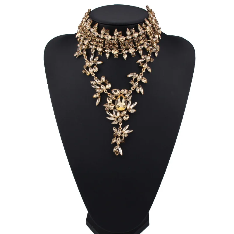 Женское колье чокер с кристаллами золотистого цвета цветами|pendants for women|collar