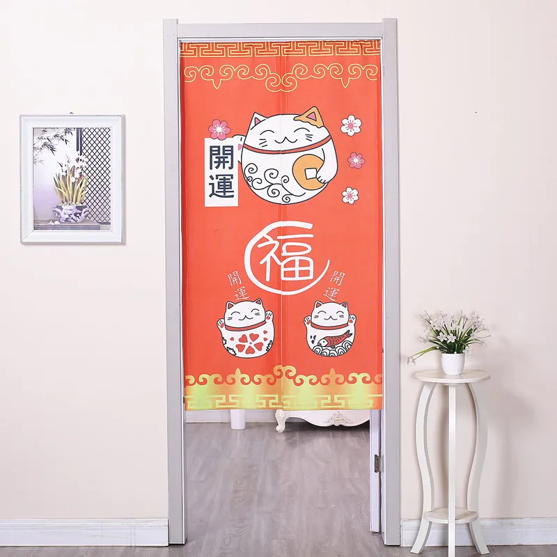 Japanese-style Cotton Linen Door Curtains Cute Lucky Cat Door Curtains Feng Shui Curtain Bedroom Kitchen Curtain Home Decoration - Color: 7