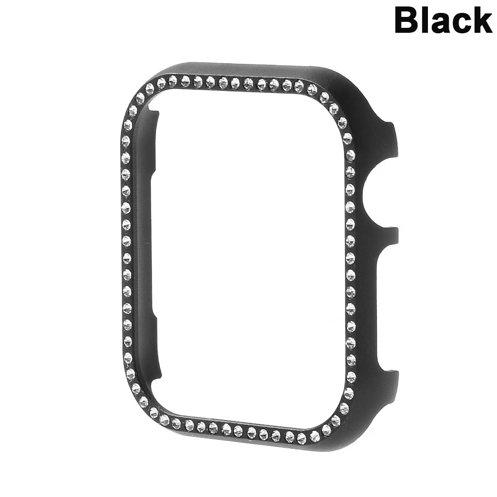 Алюминиевый металлический чехол для Apple Watch с блестящими кристаллами и бриллиантами, чехол для Apple Watch, серия 4, бампер, оболочка 44 мм, 40 мм, для iWatch 3, 2, 1, ремешок 38 мм, 42 мм - Цвет: Черный