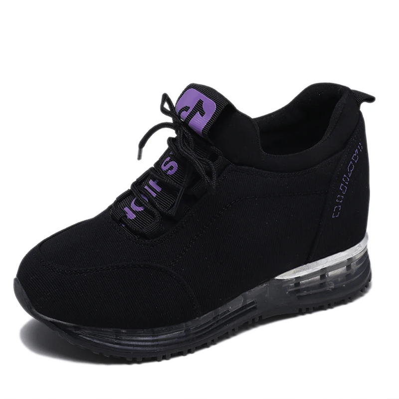 

Women Wedge Sneakers 2019 Platform Shoes Canvas Woman Casual Shoes Female Canvas Chunky Sneakers Women Black Ladies High Heels