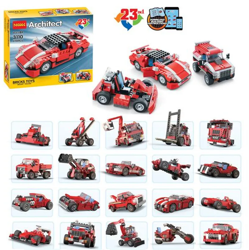 

New Decool 3110 278Pcs Architect Vehicles Model Building Kits 23 Cars Styling Forklift Blocks Bricks Eductional Baby Toys