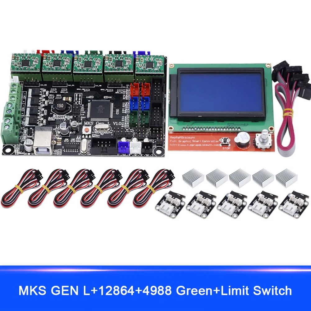 

For MKS GEN L Compatible with 12864 LCD Display 4988 Motor Driver with Limit Switch 3D Print Kits SL@88