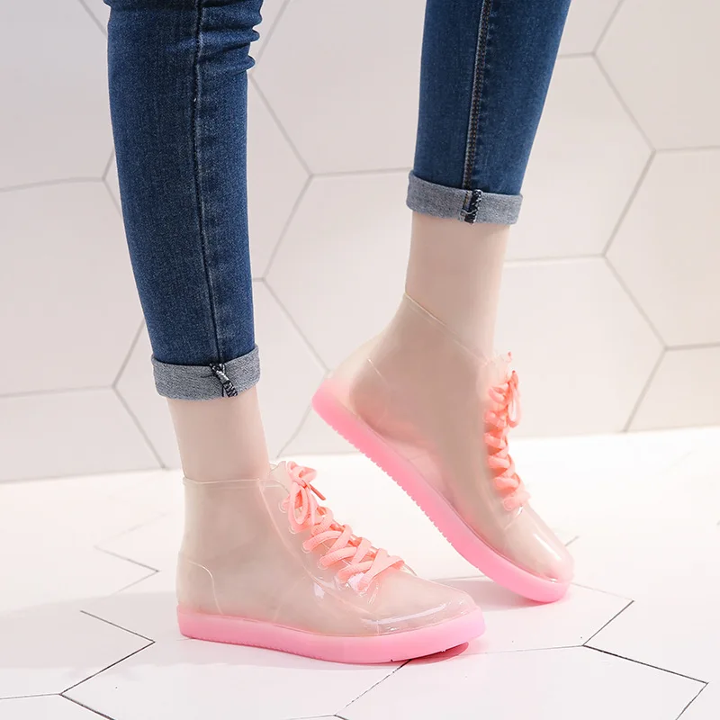 Детские Непромокаемые Сапоги для больших мальчиков и девочек; водонепроницаемые непромокаемые сапоги с плюшевыми носками; нескользящая разноцветная обувь для дождливой погоды на шнуровке; BS51 - Цвет: pink