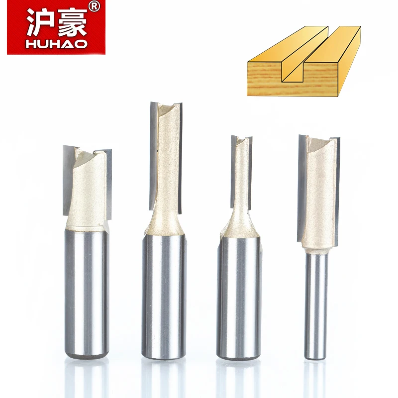 

HUHAO 1pcs 1/4" 1/2"Shank 2 Flute Straight Bit Woodworking Tools Router Bit for Wood Tungsten Carbide Endmill Milling Cutter