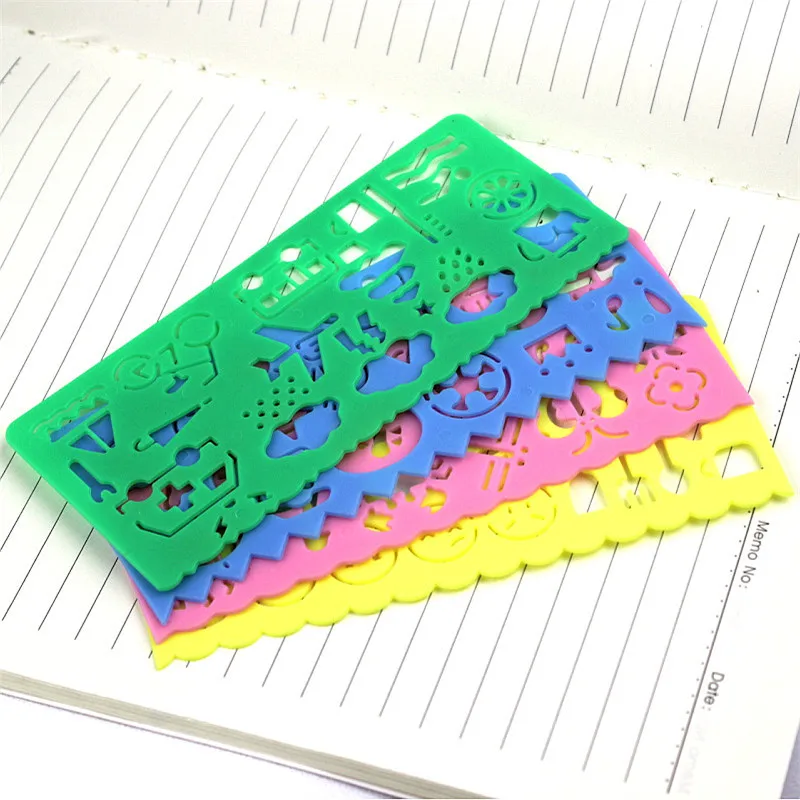 

4PCS Cute Art Graphics Symbols Drawing Template Stationery Candy Color Ruler Student Kids Drafting Stencil Ruler Stationery