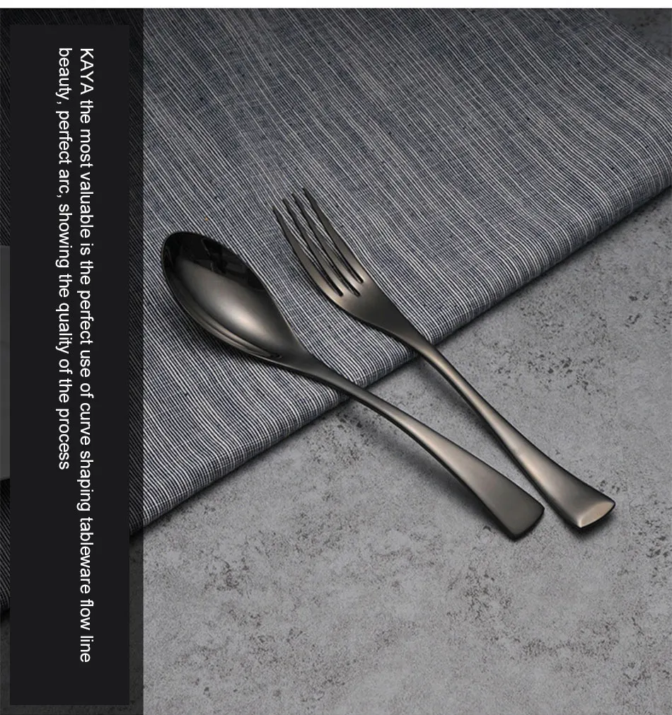 Luxury Black Cutlery Set Stainless Steel Western Food Tableware Sets Fork Steak Knife TeaSpoon Dinner Dinnerware Set 4pcs 5pcs (8)