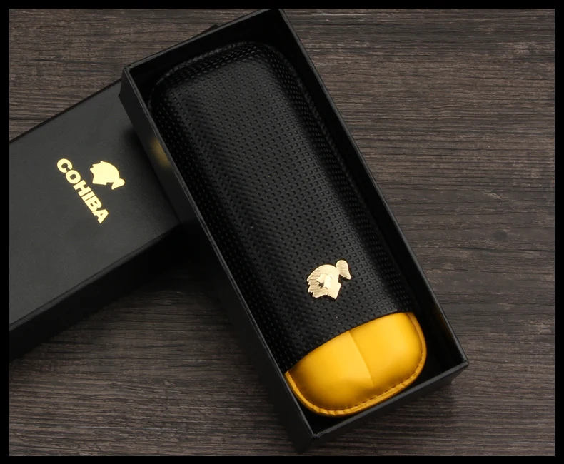 COHIBA кожаный чехол для сигар Humidor портативный карманный 2 трубки держатель дорожный увлажнитель для сигар коробка для хранения аксессуары для сигар W/Подарочная коробка