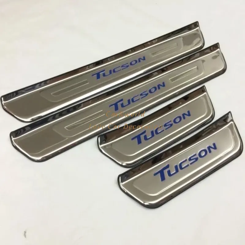 Для hyundai Tucson Накладка порога Добро пожаловать педаль отделка Нержавеющая сталь стайлинга автомобилей аксессуары 4 шт./компл - Цвет: blue