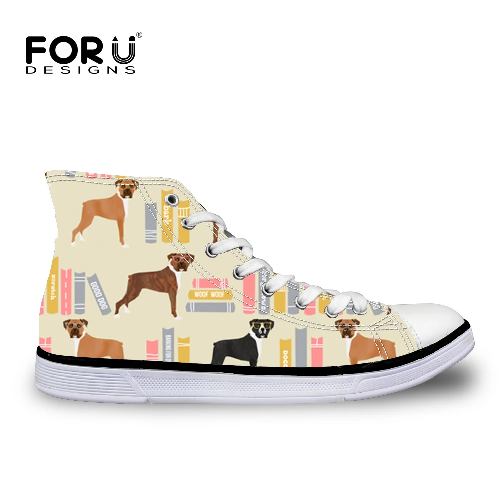 

FORUDESIGNS Boxer Dog Printed Women Sneakers Fashion Vulcanized Shoes High Top Casual Canvas Shoes Flat Walking Tenis Feminino