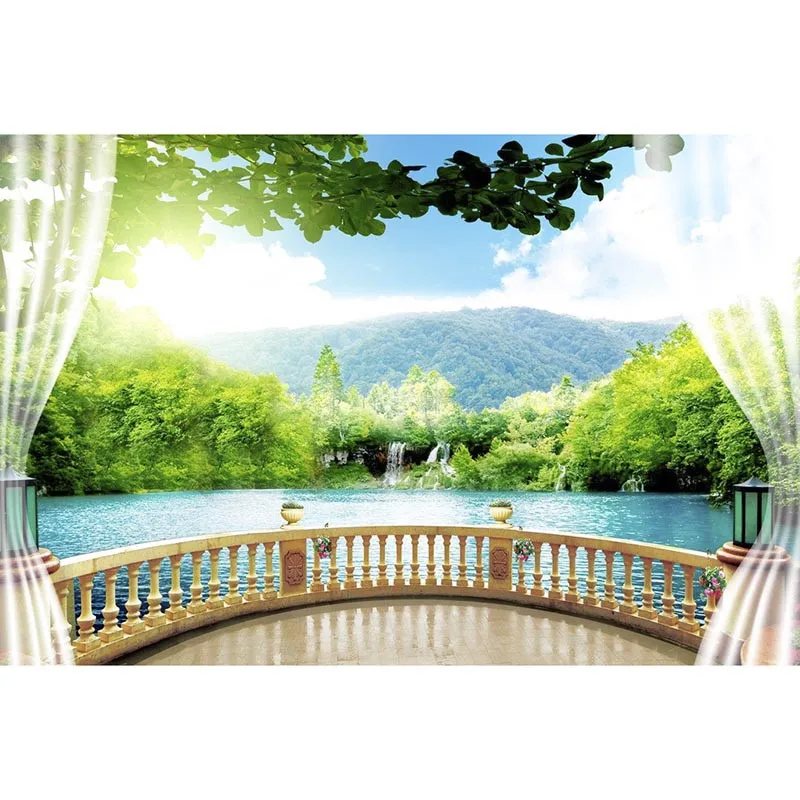 

3D Mural Wallpaper Custom 3d Mural Wallpaper Balcony Lake Scenery Home Decor Living Room Wall Covering 3D Wallpaper