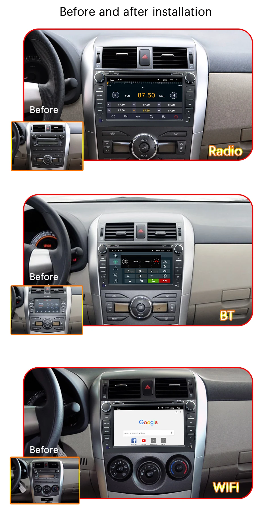 Eunavi 2 din Android 9,1 TDA7851 автомобильный dvd мультимедиа для Toyota Corolla 2007 2008 2009 2010 2011 gps стерео радио ПК сенсорный экран