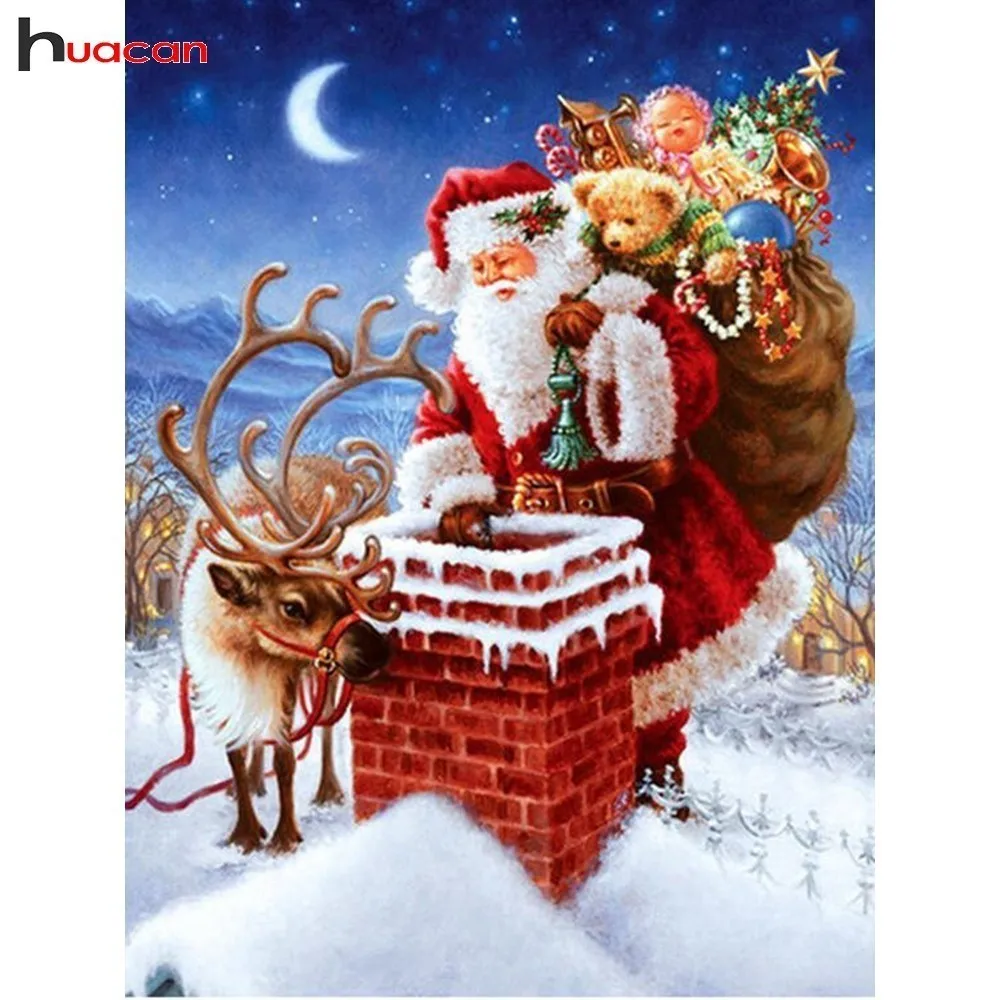 

HUACAN DIY Diamond Painting Christmas Mosaic Diamond Embroidery Deer Full Square Picture Of Rhinestone Santa Claus Handmade Gift