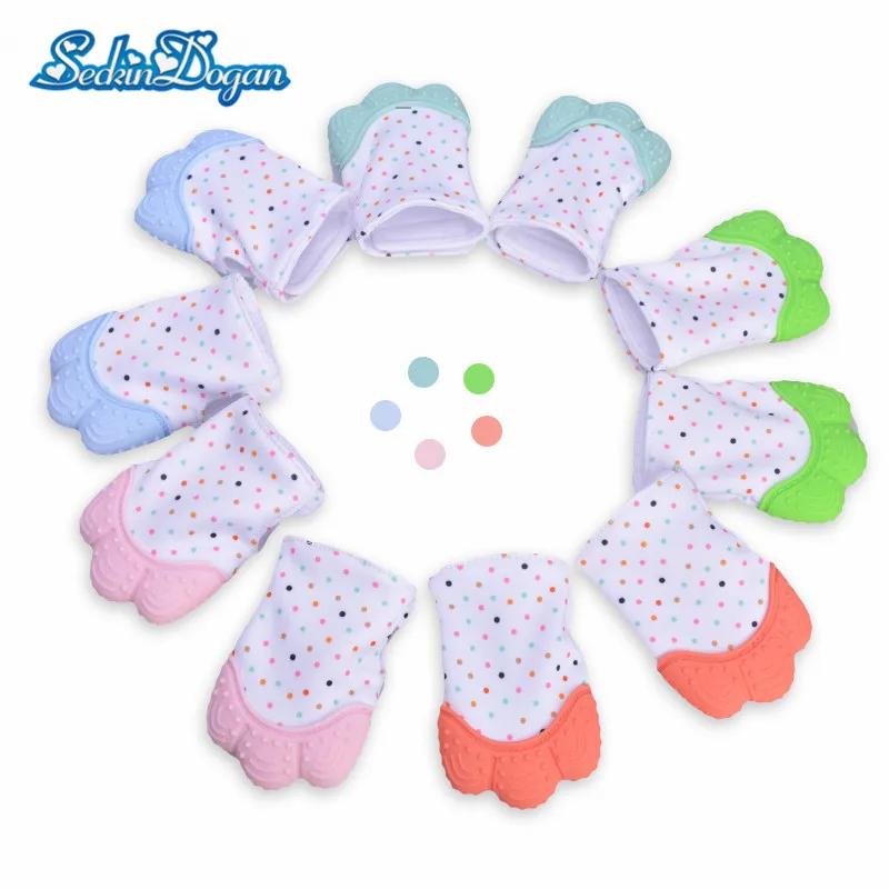 

SeckinDogan Baby Mittens Nursing Teether Beads Woodproof Safe Silicone Baby Gloves Natural Thumb Sound Mitts Infant Stuff