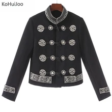 KoHuiJoo жакет с показа знаменитостей для женщин Новая модная двубортная короткая куртка с вышивкой тонкая флисовая куртка для мужчин винтажная