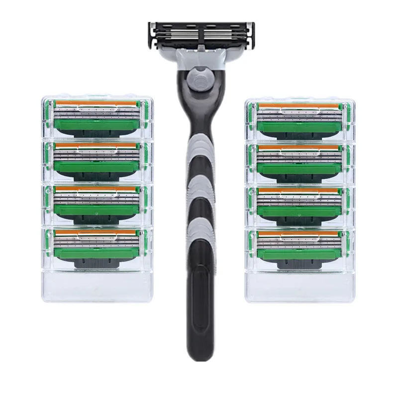 

8pcs+1pcs Holder Men Gillett 3 Layers Razor Blade Razor Blades Replacement Blades Male Manual Razor Blades for Gillettee Mach 3