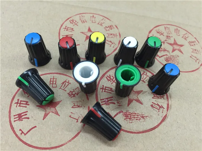 15pcs D hole Half - axis potentiometer Plastic knob caps W11.5MM * H16MM /  2pcs yellow+2pcs white+2pcs red+2pcs blue+2pcs green