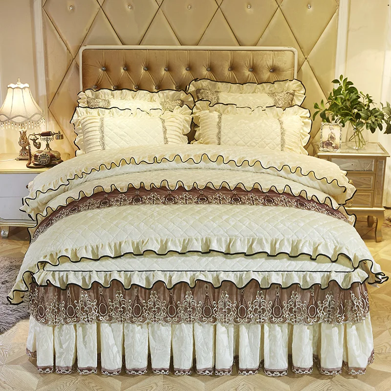4pcs Lace And Cotton Embroidery Luxury Bedding Sets Queen King