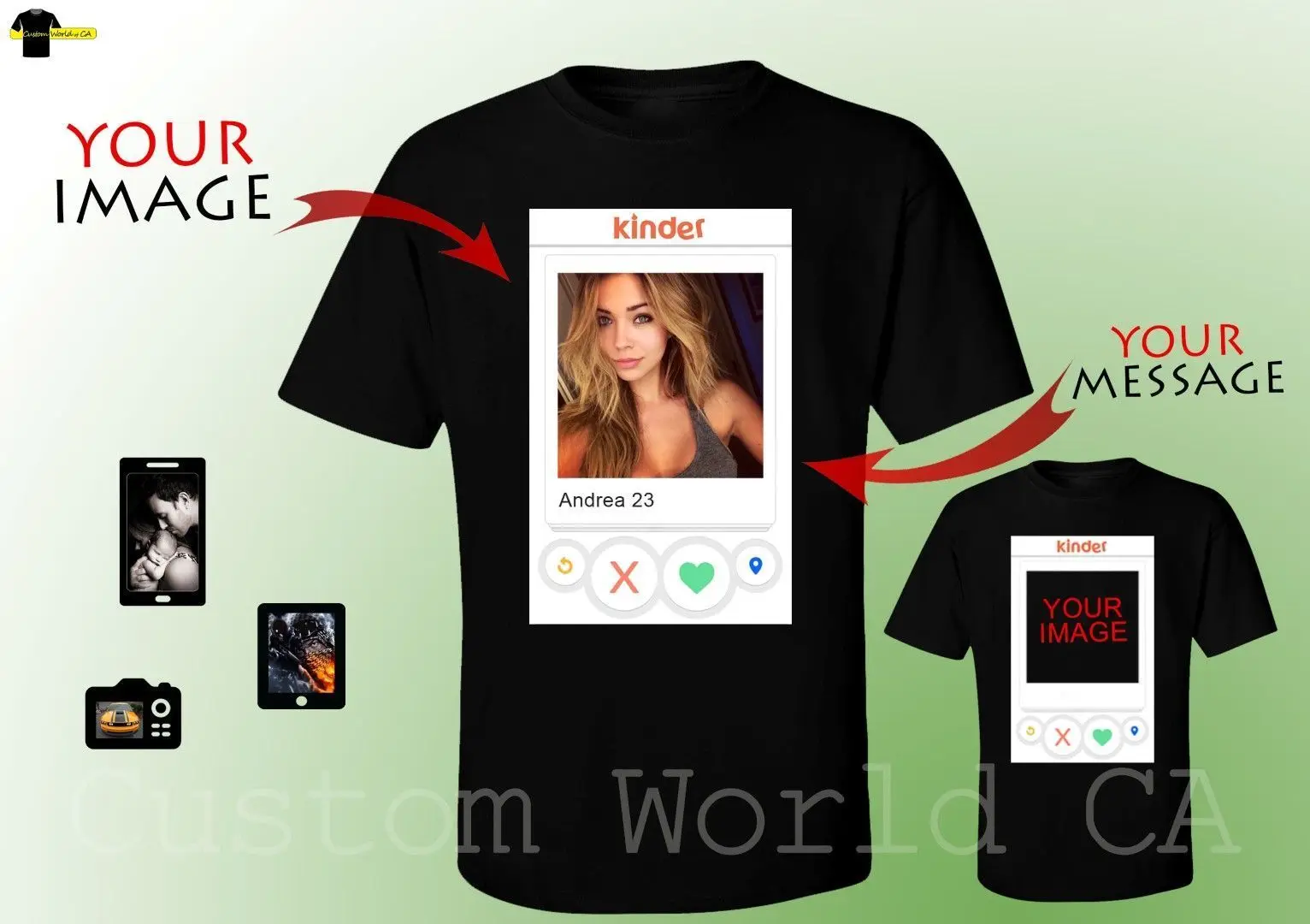 

Your Own Photo Shirts - Kinder Frame Design your Image and Message All Custom Cool Casual pride t shirt men Unisex New Fashion