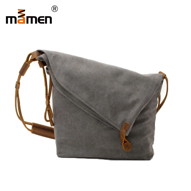 

Mamen Outdoor Waterproof Canvas Bag Women Men Student Shoulder Bag Hiking Camera Retro Bag Zip Leather Belt Canvas Handbag