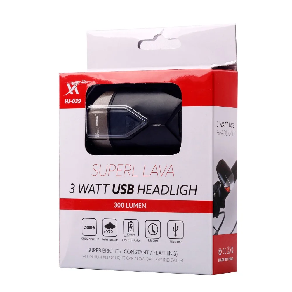 Discount WEST BIKING Cycle USB Rechargeable Front Bicycle Helmet Light Bike LED Handlebar Lamps Bicycle Helmet Safety Flashlight Torch 17