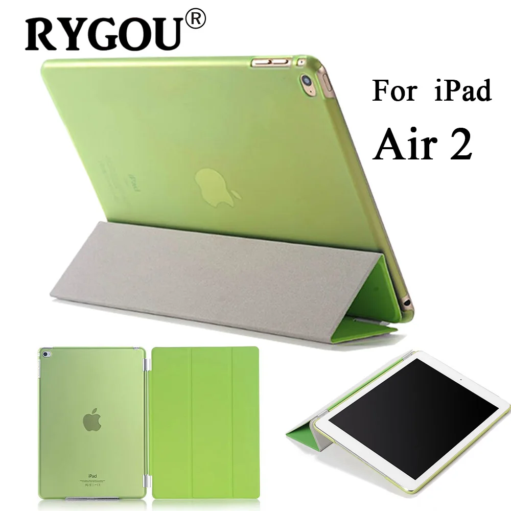 RYGOU для iPad Air 2 9,7 дюймов прозрачный чехол на заднюю панель+ магнит Пробуждение сна ультра-тонкий из искусственной кожи чехол для iPad Air 2 Air2 Smart Cover