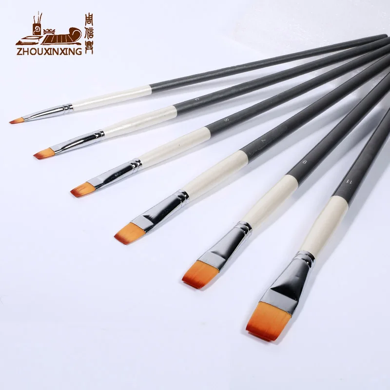 

Zhouxinxing Weasels hair 6 pcs Set Scrub Wooden rod Pole Brushes Oil Paint Gouache Pen Acrylic Brush level head row pen Brush