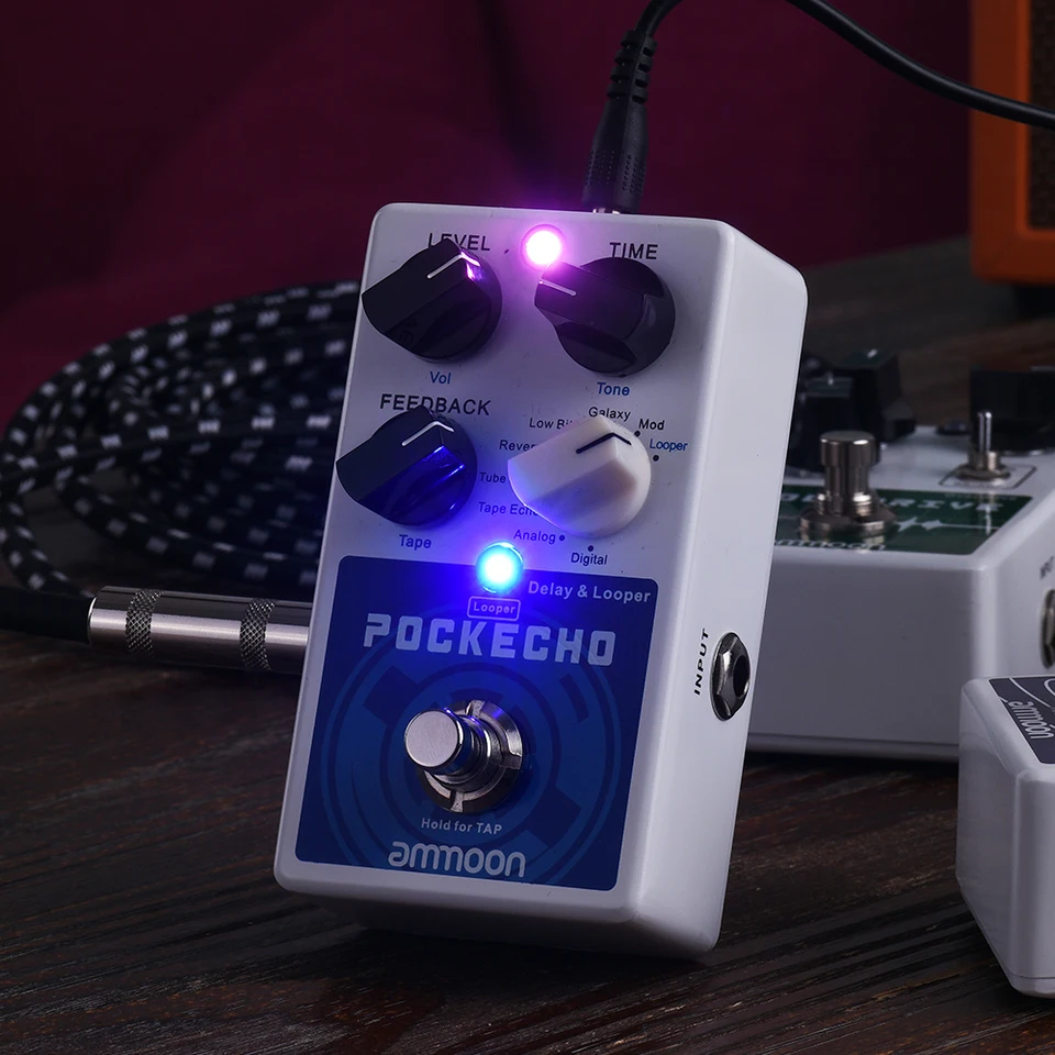 Ammoon pockecho遅延ギターエフェクトペダルルーパーギターペダル8遅延効果最大。300のループ時間タップ · テンポ機能 -  AliExpress