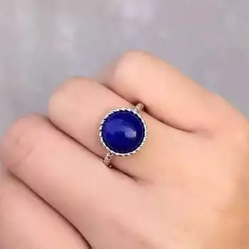 

100% Fidelity Natural Lapis lazuli Rings s925 sterling silver Natural 10mm blue gem plain ring simple fine Jewelry for women