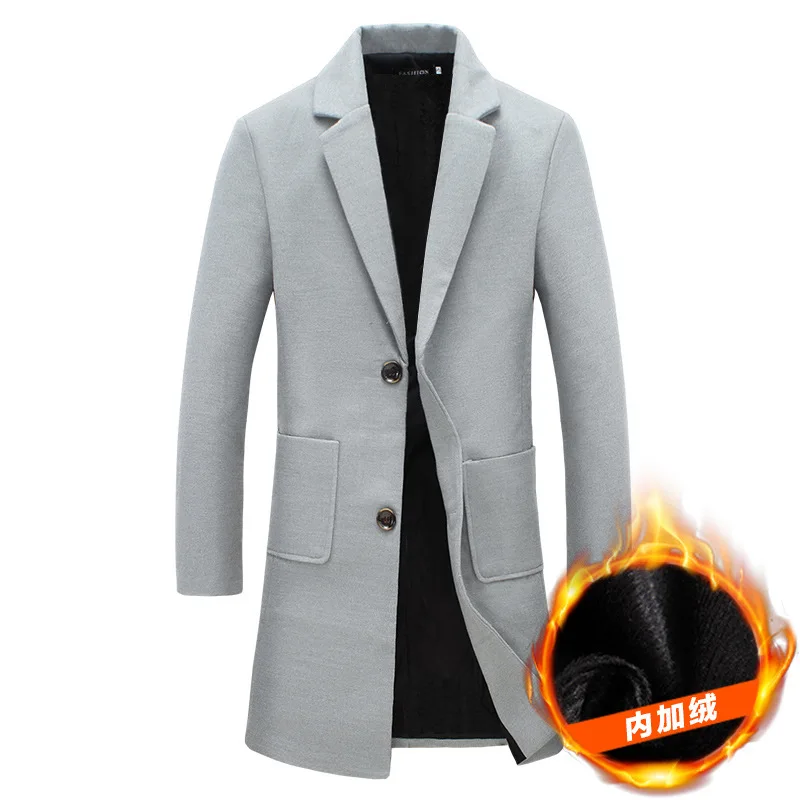 2018 new men's winter solid color thick long trench coat fashion casual cashmere warm jacket Men's large size coatS-5XL | Мужская