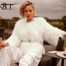 Beateen, новинка, зимнее белое меховое пальто с длинным рукавом, короткий топ, модный, тонкий, офисный, Повседневный, для женщин, вечерние, одноцветные