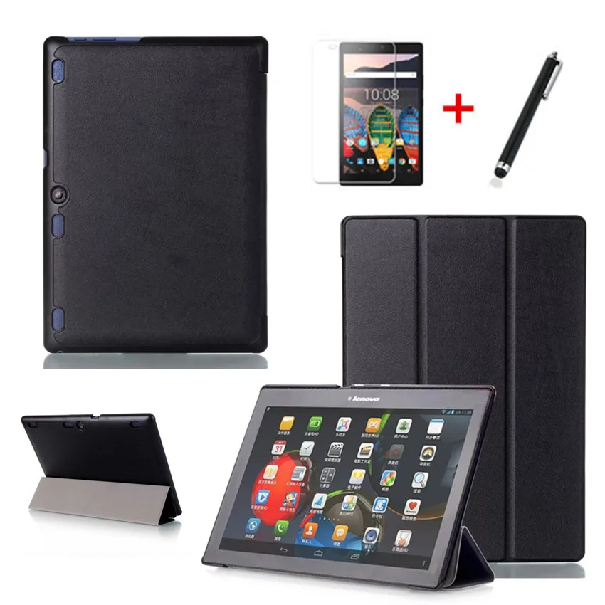 

case For Lenovo Tab 2 A10 70F Stand Leather Cases Cover For Tab2 A10-70 70 A10-70F A10-70L A10-30 X30F Tablet 10.1'' film+ Pen