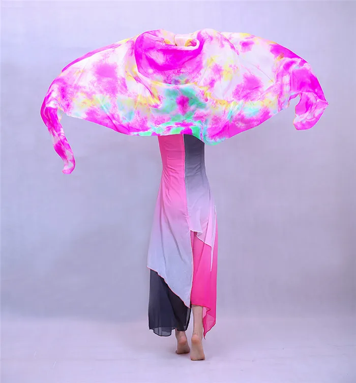 Женский шелковый шарф для танца живота для девушек с большим цветком, окрашенная вуаль для танцев и шарф, Индивидуальный размер, цвет розовый фиолетовый - Цвет: as picture