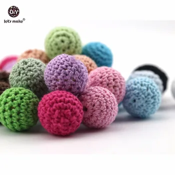 

Let's make Baby Teether Crochet Beads 80pcs/lot 16mm - 20mm Wooden Round Crocheted Beads DIY Necklace Baby Wooden Teether
