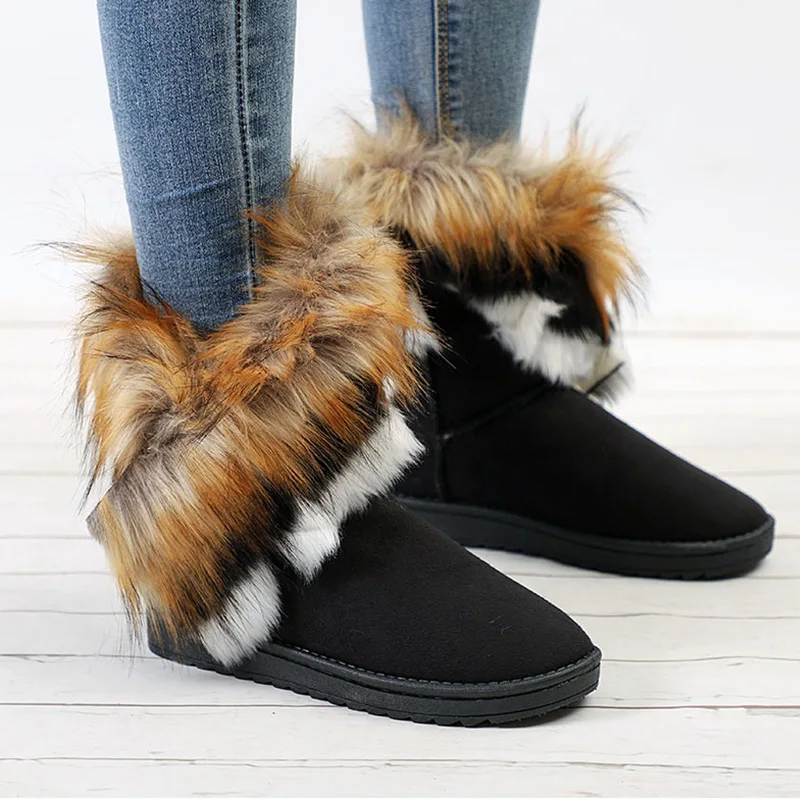 Winter Snow Boots Women Faux Fur Ankle Booties Female Slip On Warm