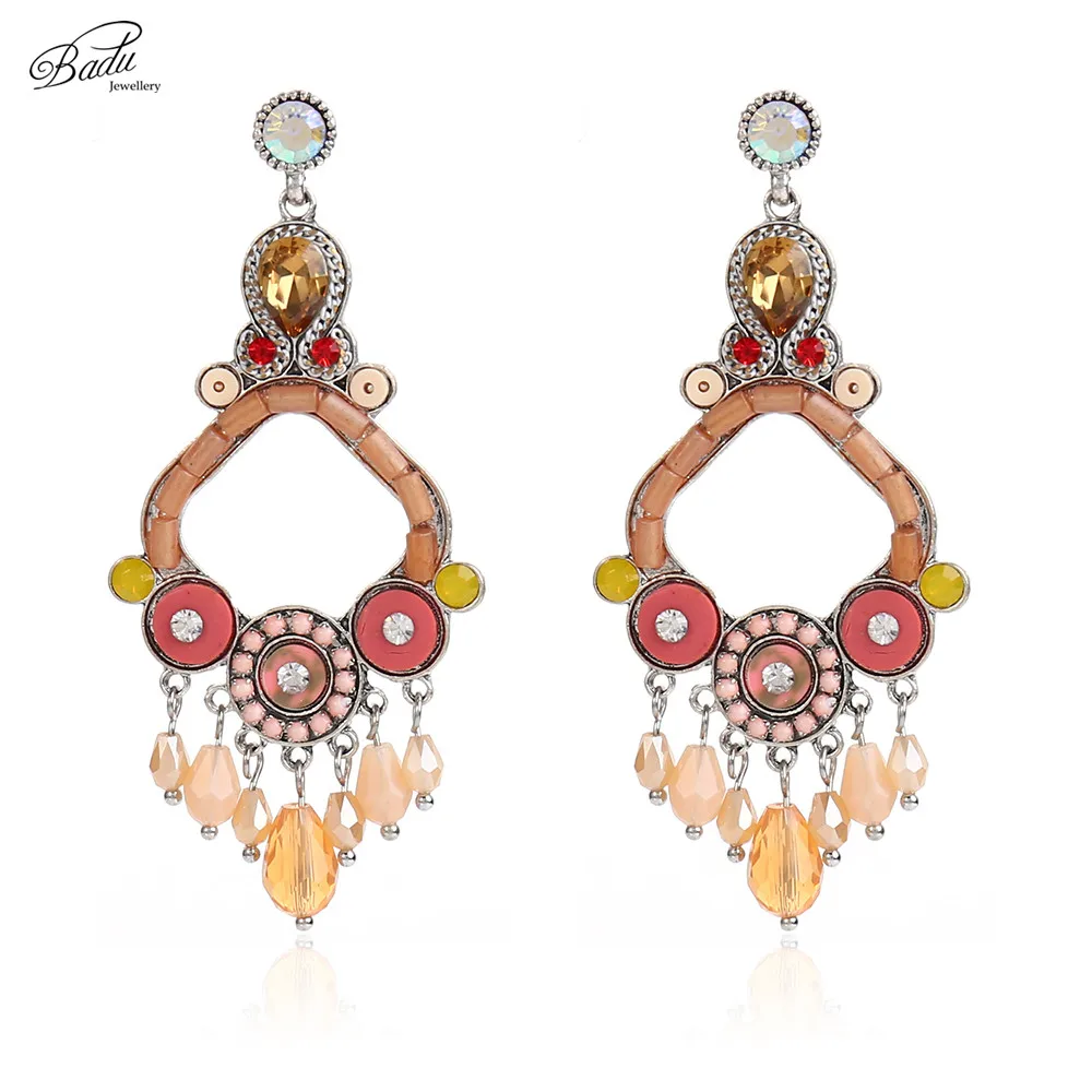 

Badu Baroque Crystal Earring Women Vintage Long Dangle Earrings Big Rhombus Pendant 3 Colors Retro Fashion Jewelry Handmade