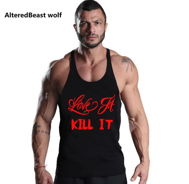 

Bodybuilding Men LOVE IT KILL IT print Tank Tops workout Sleeveless Shirts Fitness Tops Tank Men O-Neck Vest Stringer Undershit
