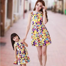 FAMILY Dress 2015 New Fashion Mother and Daughter Dresses, Summer Girls Mummy Family clothes, Colourful kids dress