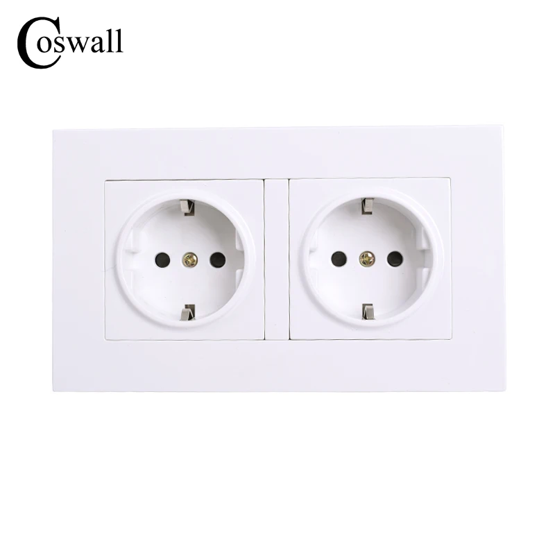 COSWALL Высокое качество стены Мощность Двойной разъем заземлен, 16A ЕС стандартный Электрический двойной выход 146 мм* 86 мм